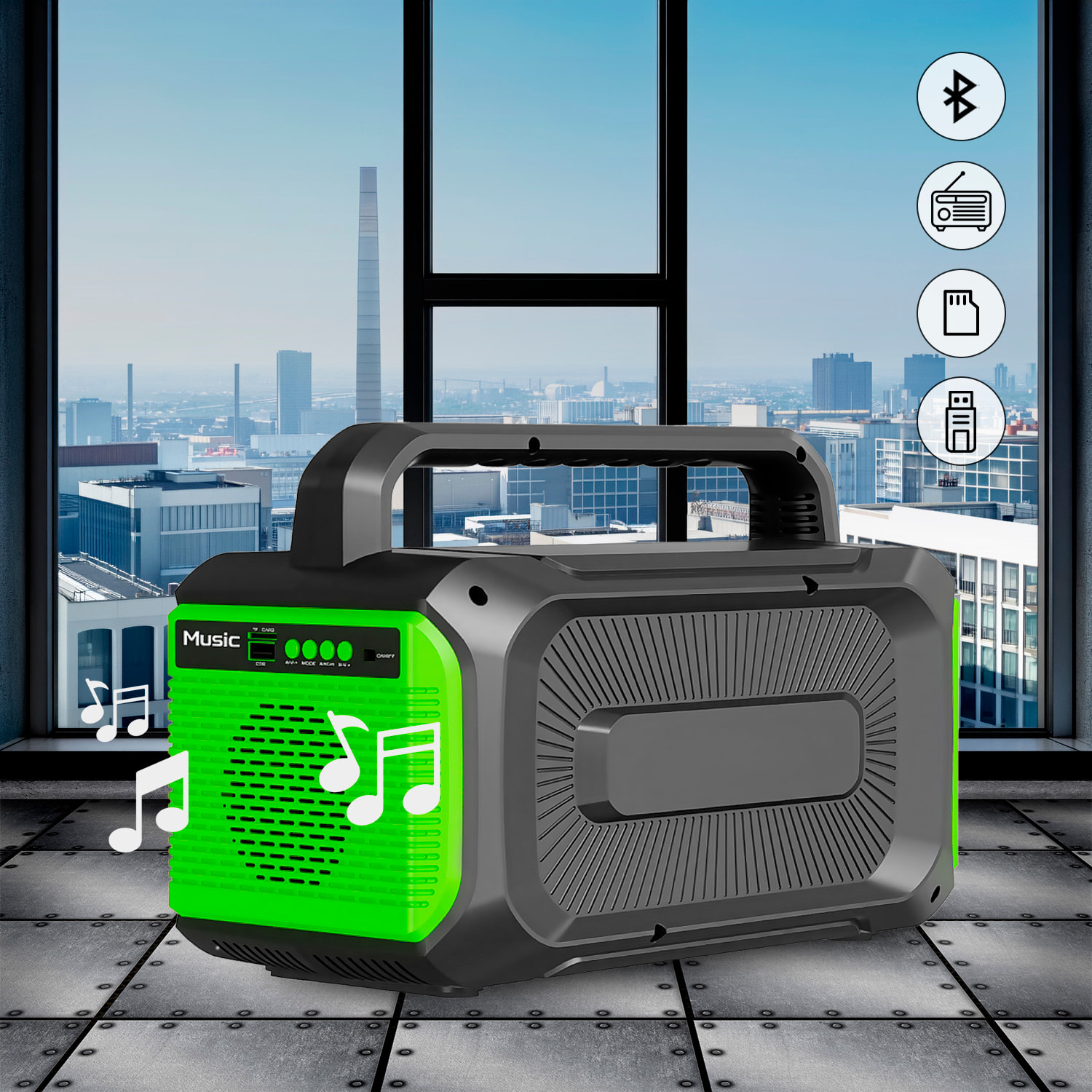 Estación de energía portátil CL-8102. 200W y batería de 12V 14Ah. Con altavoz de 20W y panel solar de 30W incluido. Luz LED integrada con 4 modos.