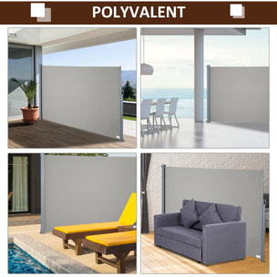 Store latéral brise-vue paravent rétractable dim. 3L x 1,60H m alu. polyester anti-UV haute densité 280 g/m² gris