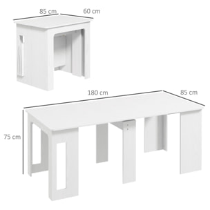 Table console extensible 6 personnes avec rallonges intégrées 85 x 60-180 x 75 cm blanc