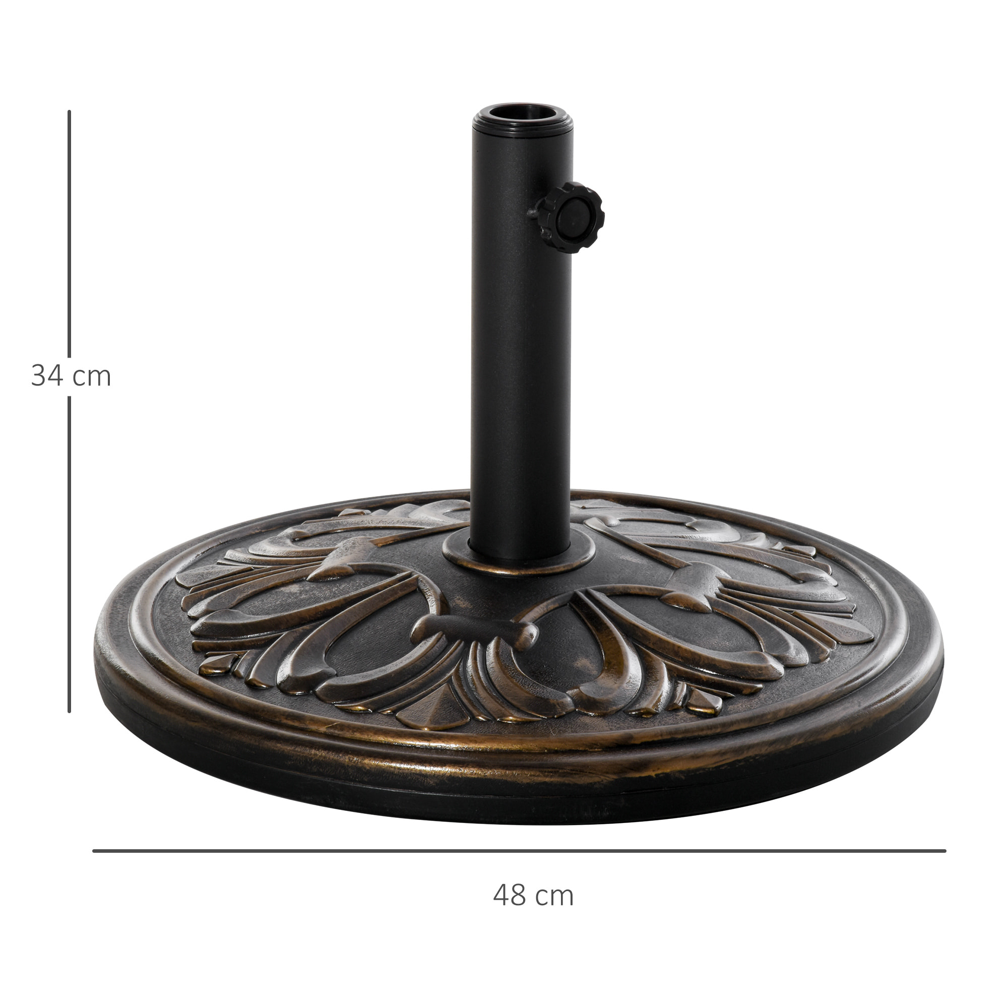Base de Sombrilla Peso 13 kg Soporte para Parasol Redondo de HDPE y Cemento para Poste de Paraguas de Ø35/38/48 mm para Terraza Patio Jardín Playa Ø48x34 cm Bronce