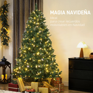 Árbol de Navidad 210 cm, Árbol Navideño de Abeto con Luces LED, 9 Modos de Iluminación, 1160 Ramas con Nieve Artificial, Soporte Metálico, Fácil de Montar, Verde