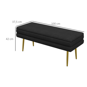 Banquette coffre de rangement 2 en 1 piètement effilé incliné acier doré velours noir