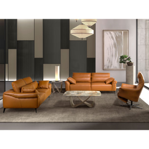 Mesa centro ovalada barril con tapa de mármol porcelánico en tonalidades tierra y grises en acabado mate y unas patas de acero inoxidable en taupé acabado metalizado 120x70x43cm
