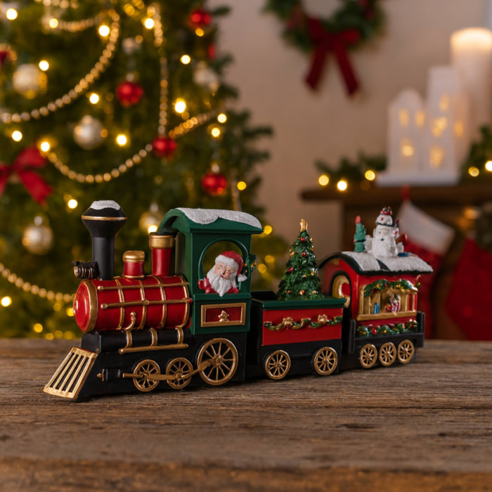 Tren santa decorativo navideño con movimiento, luces led y música
