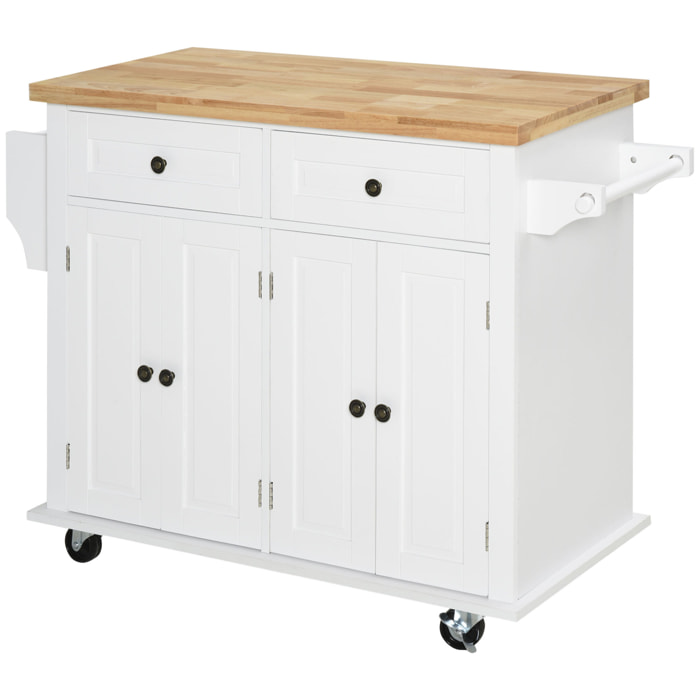 Isla de Cocina con Ruedas 2 Cajones 4 Puertas Especiero y Barra 111x44,5x82,5 cm