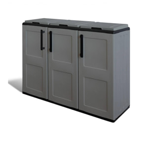 Armadio portarifiuti da esterno o interno, Mobile porta 3 sacchi a 3 ante, 100% Made in Italy, cm 102x37h90, colore Grigio