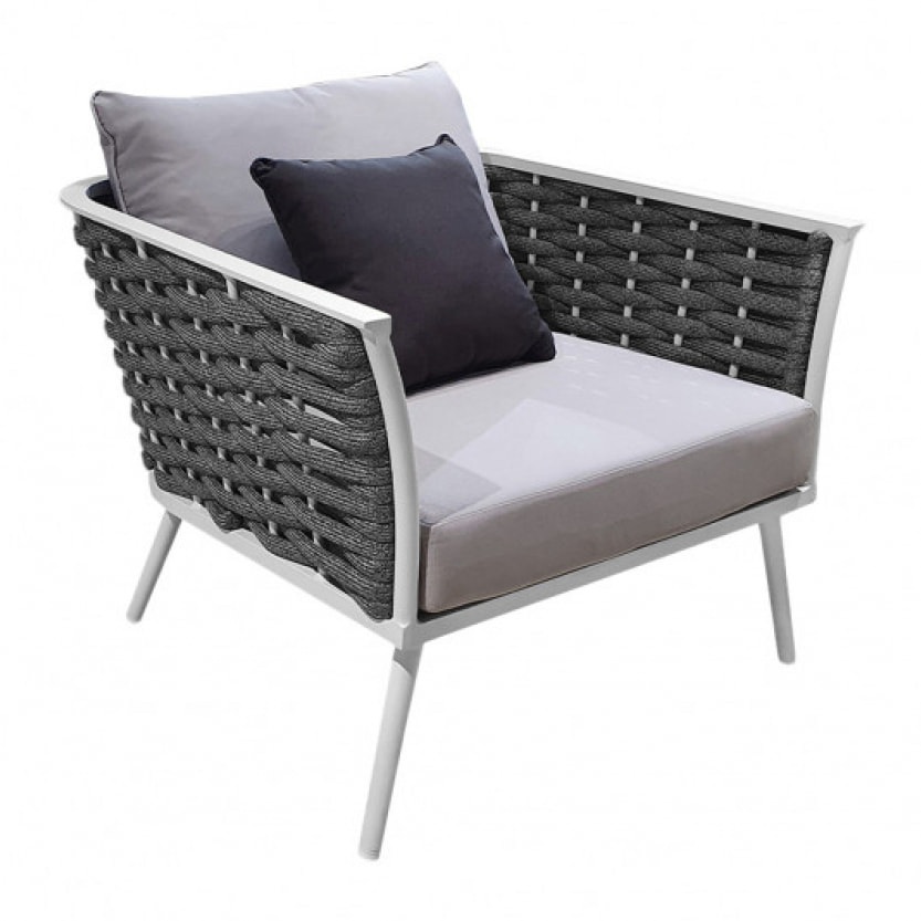 Fauteuil de jardin tressé avec coussins gris - CORSE