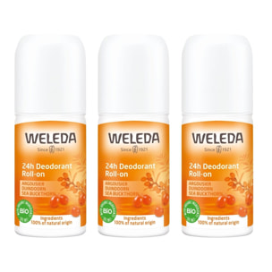 WELEDA - Trio Déodorant roll-on 24H Argousier - 100% d'origine naturelle - Vegan* - Certifié Natrue** - Roll-on  50 ml x 3