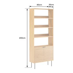 Bibliothèque en bois 4 étagères et 2 portes STINNA