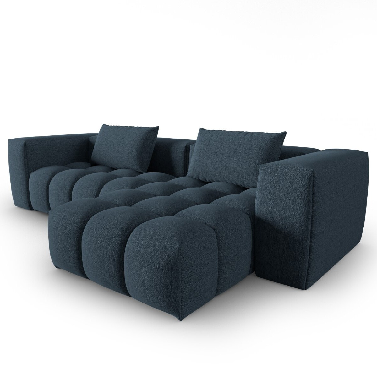 Canapé d'angle droit modulable "Lorella" 3 places en tissu structurel bleu foncé