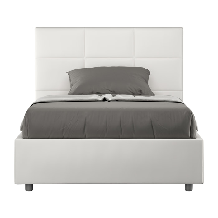 Cama con somier acolchada 140x210 cuero sintético blanco Mika