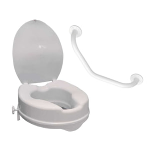 Réhausse WC PMR PELLET plastique blanc avec abattant 10 cm + Barre de maintien coudée PMR PELLET Essentiel