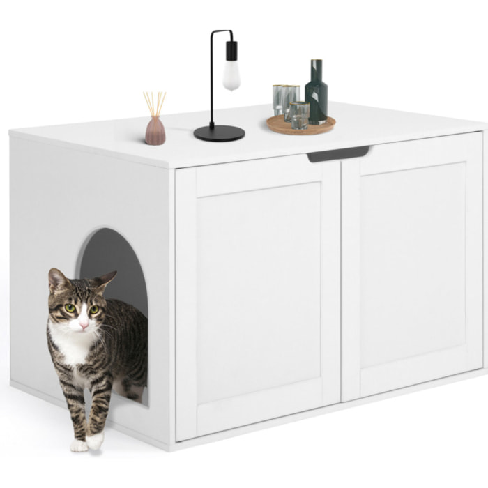 Maison de toilette pour chat blanche litière intégrée