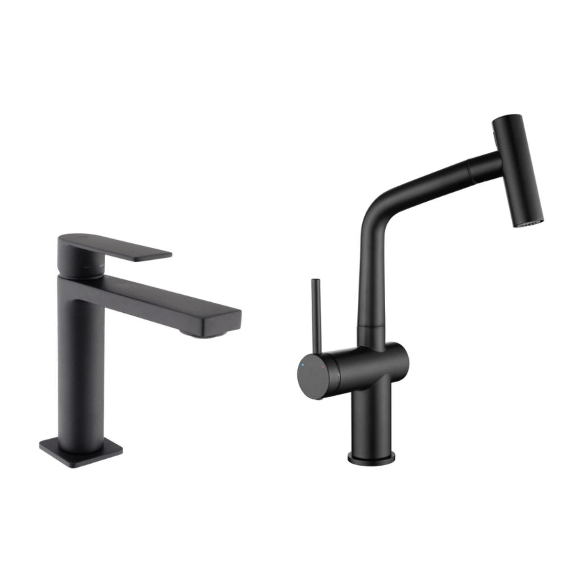 B-Way set mitigeur lavabo + mitigeur cuisine Ceramia Timeless acier inoxydable, douchette extractible, noir mat (SATTMLW271BM)