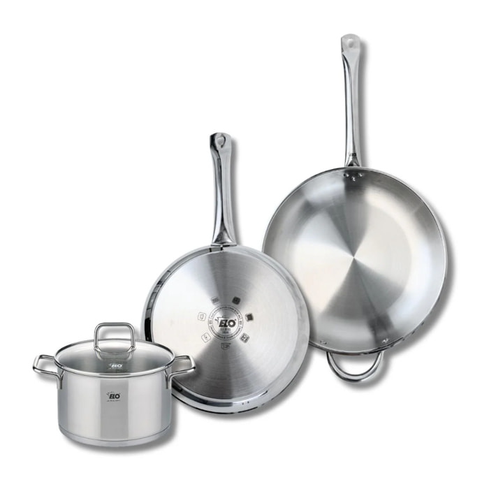 Ensemble de 2 Poêles de cuisson 28 et 32 cm et 1 faitout 20 cm Elo Profi Citrin