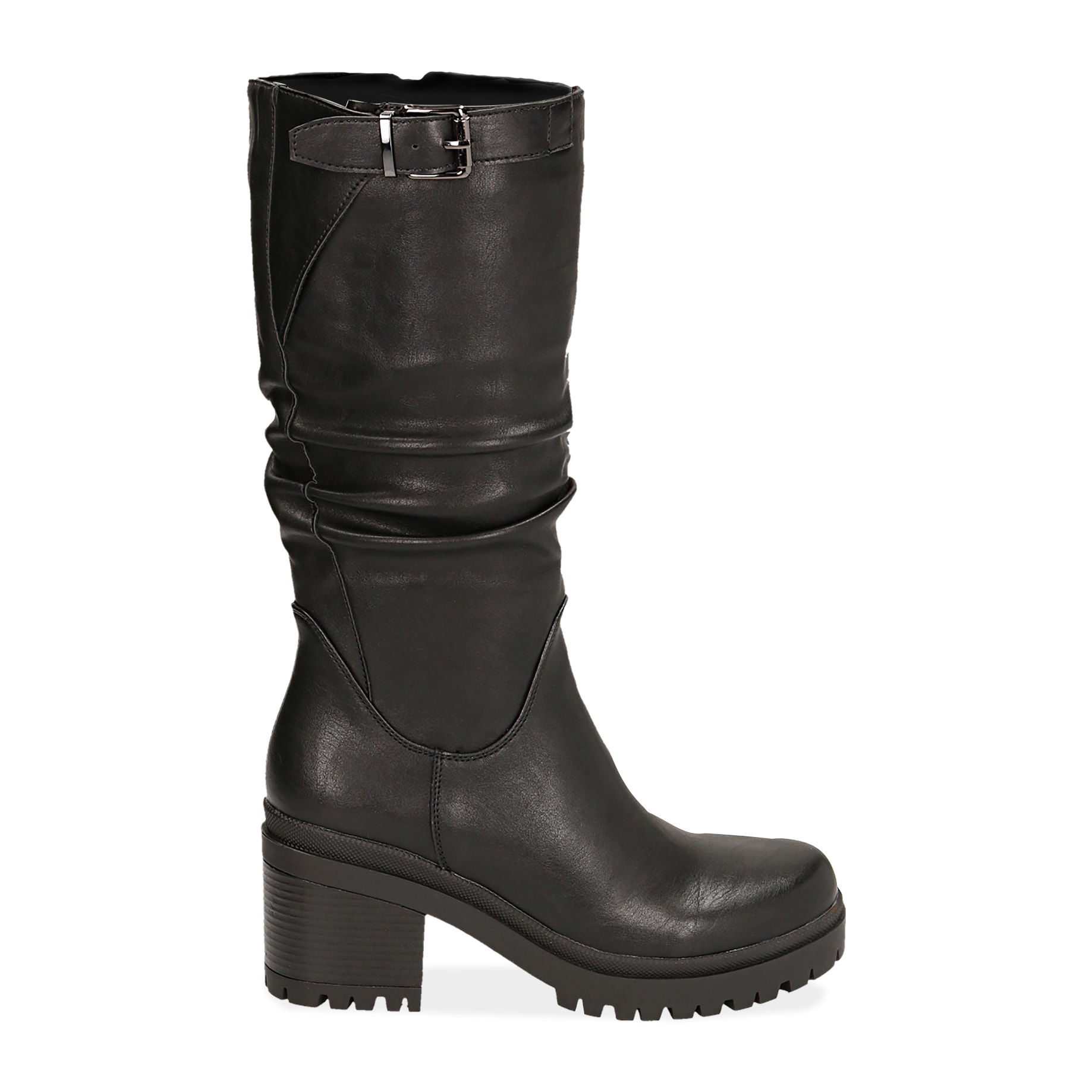 Biker boots negras en eco-cuero, tacón 8 cm