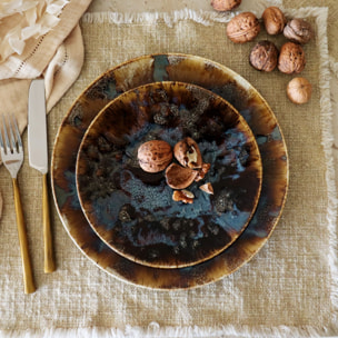 Service de table 48 pièces en porcelaine marron VOLCANO