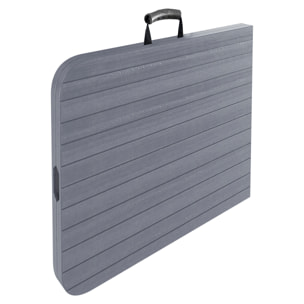 Tavolo Tavolino Pieghevole In Dura Resina Effetto Legno Set Birreria Facile Trasporto Con Maniglie Giardino Campeggio Terrazzo Fiere 180x74Cm Grigio