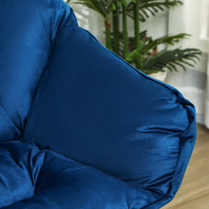 Sillón de Salón con Reposapiés Sillón de Relax Butaca para Dormitorio con Bolsillos Laterales y Patas de Acero para Sala de Estar Azul Oscuro