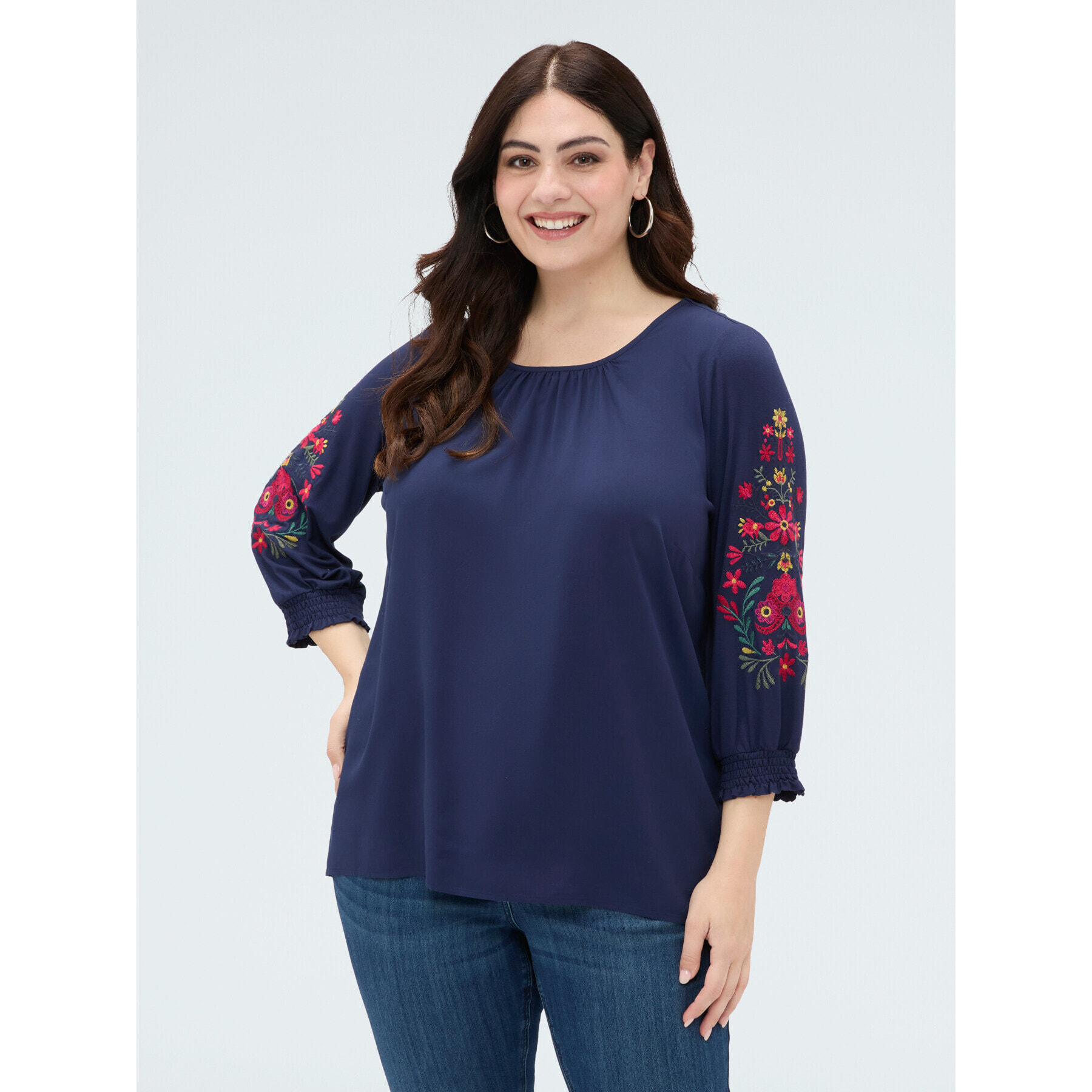 Fiorella Rubino - T-shirt in viscosa con ricami - Blu