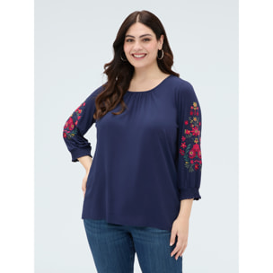 Fiorella Rubino - T-shirt in viscosa con ricami - Blu