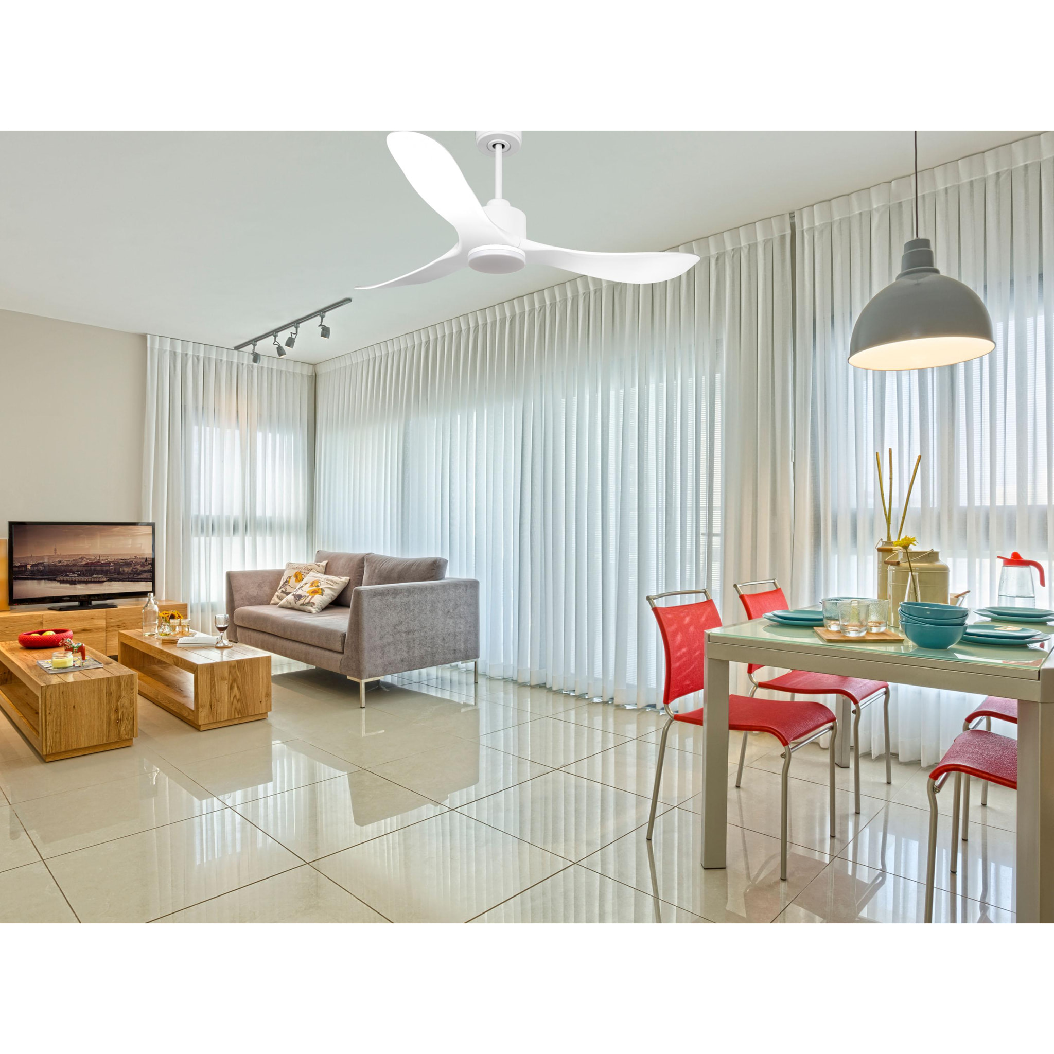 Ventilador de techo Reversible Termostato Dimable Wifi Motor DC Techos Inclinados Mando a Distancia Luz tres tonos Hypersilence Memoria TongaD132C03LED64936 PURLINE