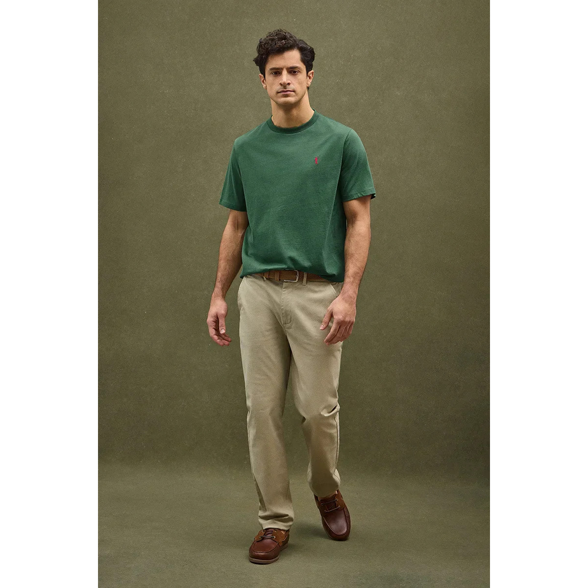 Maglietta verde bottiglia a maniche corte e ricamo Rigby Go