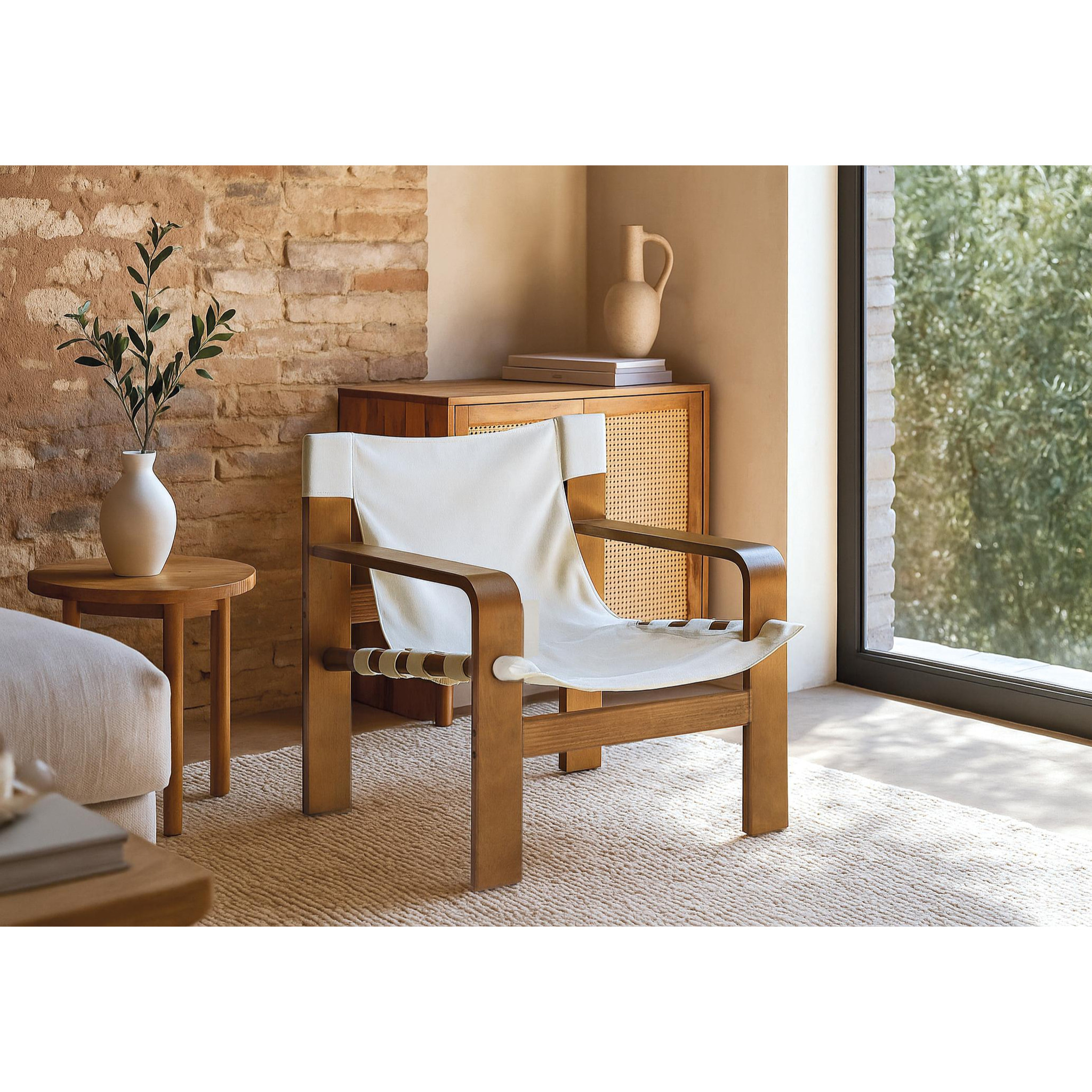 Sillón de Madera de Caucho 76 Cm Estilo Rústico Moderno