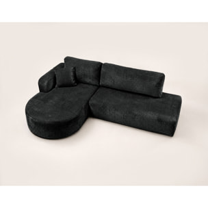 Miro - Canapé d'angle gauche 4 places convertible avec coffre en velours texturé - Gris Anthracite