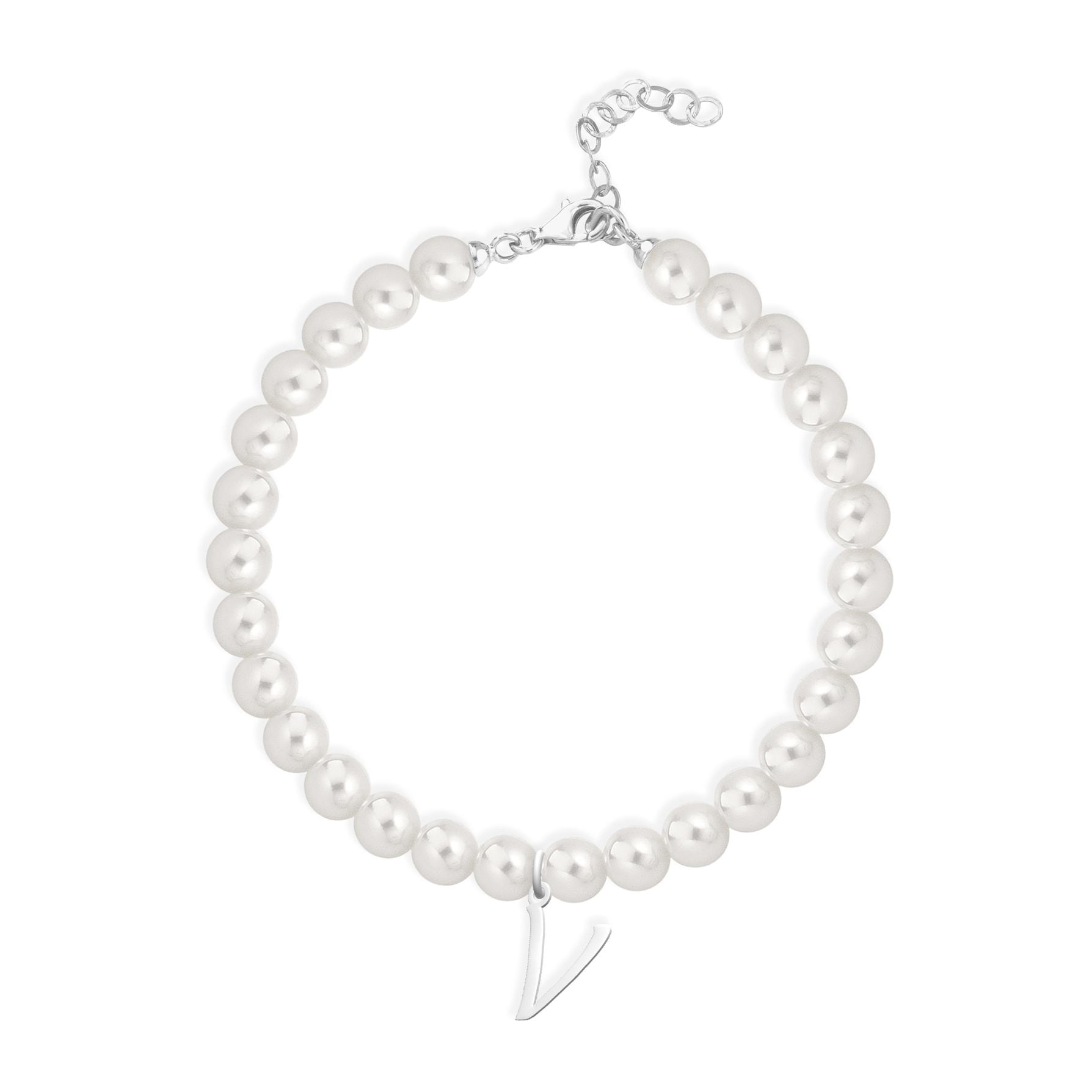 Bracciale Fujiko con Pendente Lettera V Perle Argento