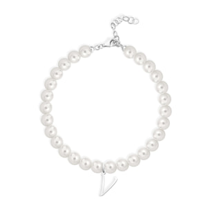 Bracciale Fujiko con Pendente Lettera V Perle Argento