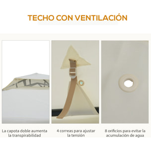 Cenador de Jardín 3x3 m Pabellón de Exterior con Doble Techo de Ventilación 4 Cortinas Mosquiteras Laterales con Cremallera 4 Orificios de Drenaje para Fiestas Patio Crema