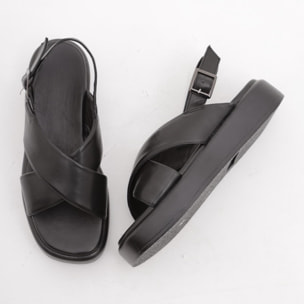 SANDALO FLATFORM INCROCIO CHOCOLA' NERO