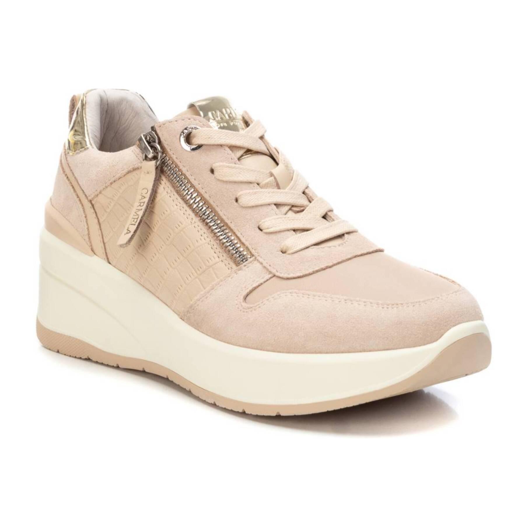 Zapatilla de piel beige