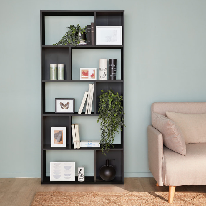 Bibliothèque design asymétrique – Pieter – 5 étagères. 10 compartiments de rangement. 83x23x173cm