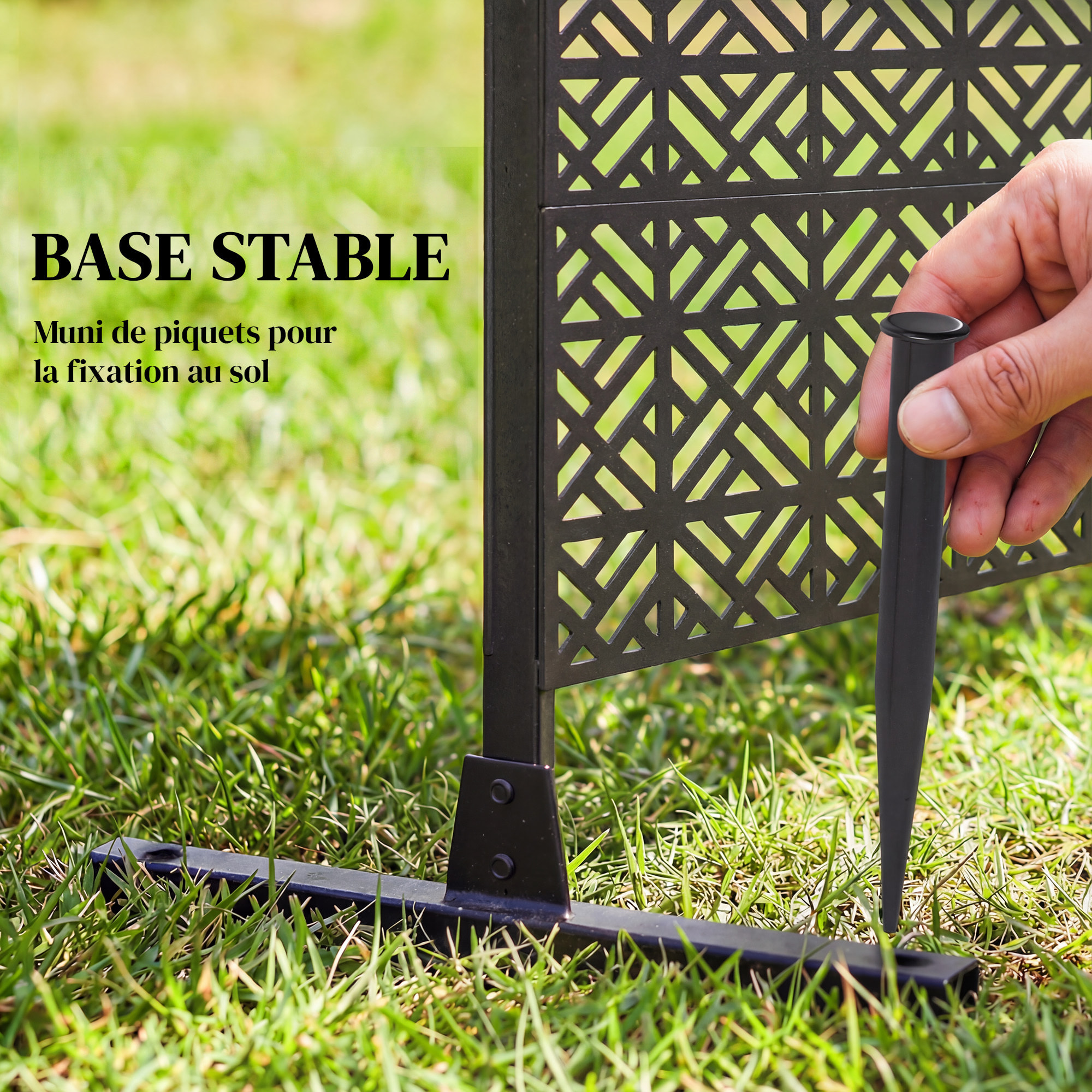 Panneau décoratif extérieur métal - brise vue motif graphique - 92 x 40 x 192 cm - métal époxy noir