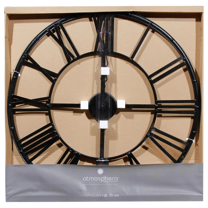 Horloge vintage métal noir D70cm