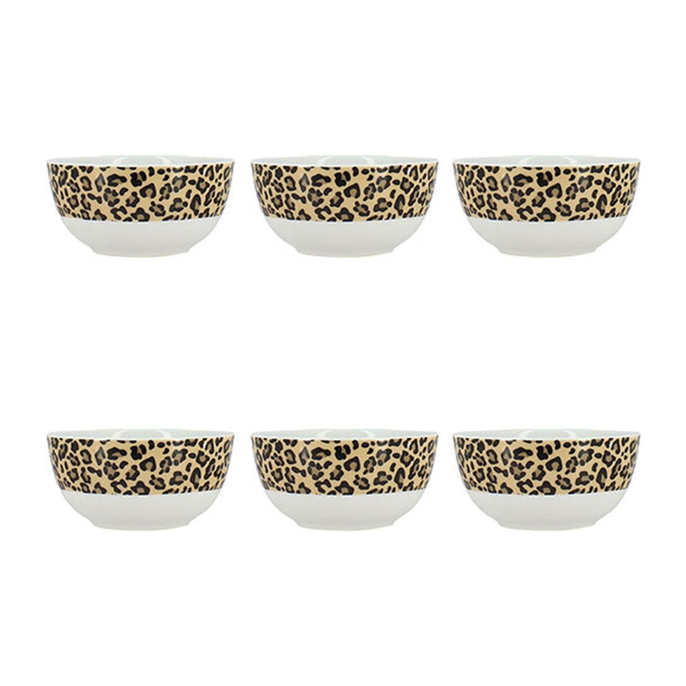 Lot de 6 bols 35cl en porcelaine beige à motif léopard ANIMALS