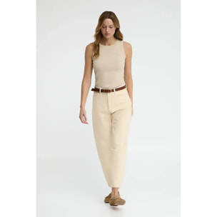 Camiseta sin mangas beige de canalé con logo Polo Club