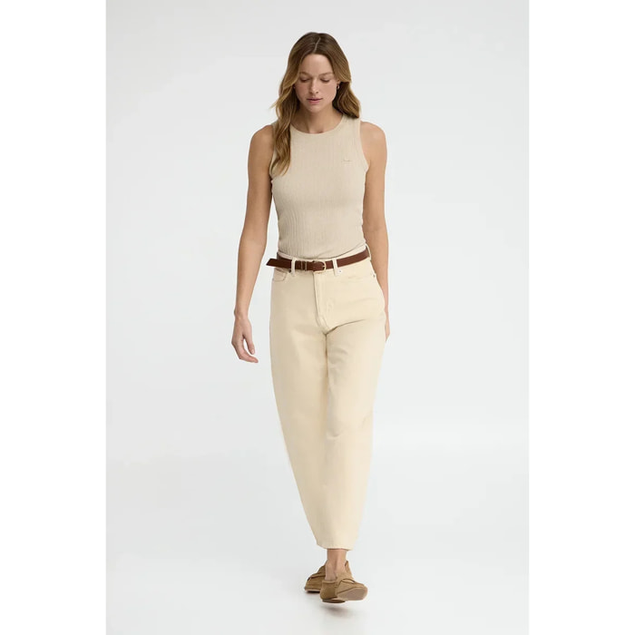 Camiseta sin mangas beige de canalé con logo Polo Club