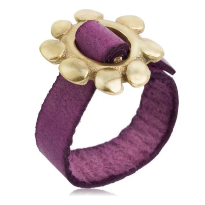 Anillo ajustable piel morado-dorado "Cadmi"