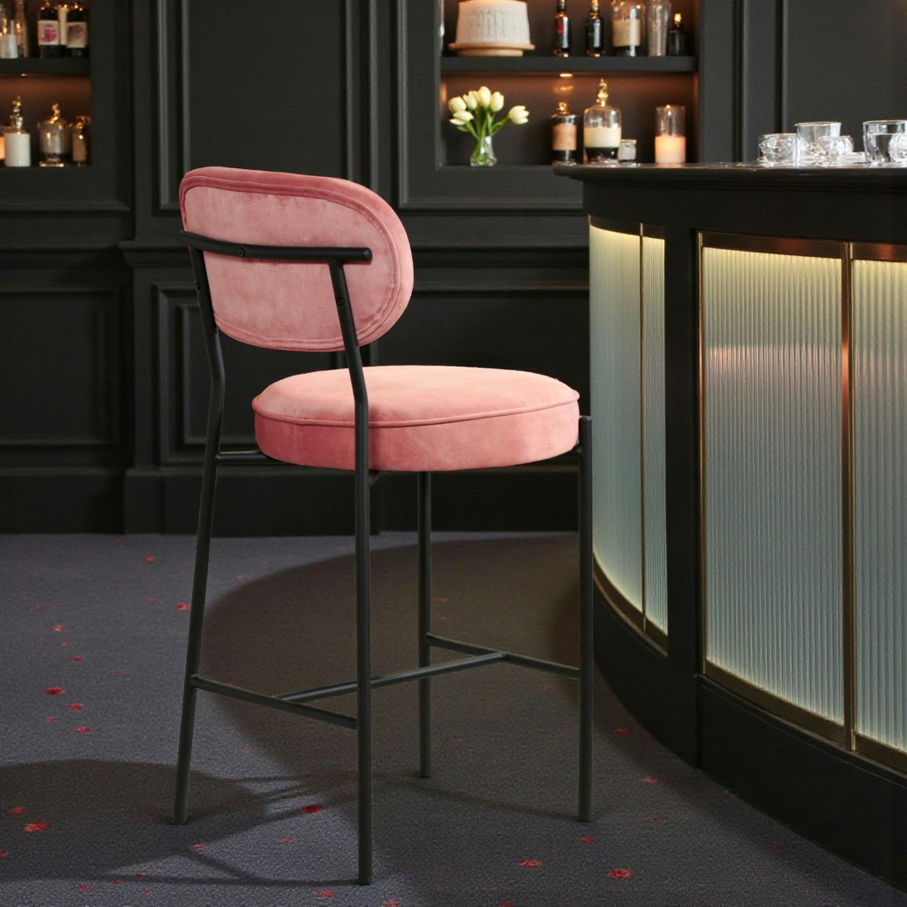 Lot de 2 tabourets de bar velours rose FLORENCE