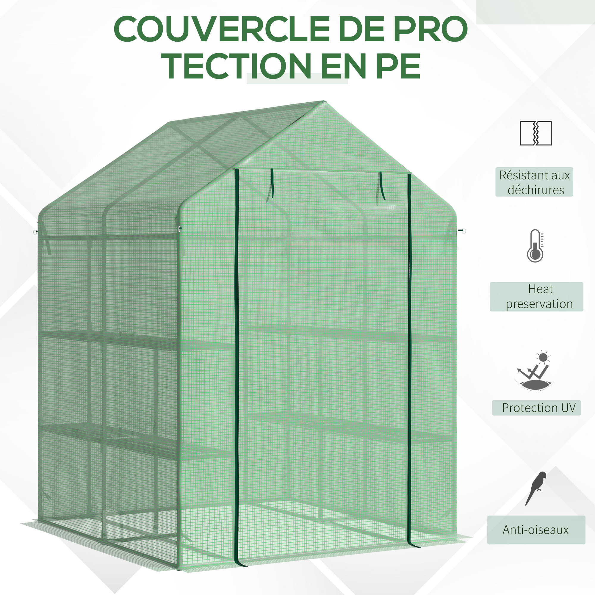 Serre de Jardin Étagères 3 Niveaux Bâche PE 140 g/? Vert