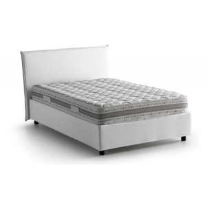 Letto piazza e mezza Chicca, Letto contenitore con rivestimento in tessuto, 100% Made in Italy, Apertura frontale, con materasso Cm 120x200 incluso, Bianco