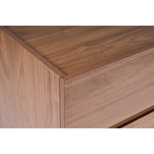 Commode finition bois foncé noyer 3 tiroirs L80 cm SANAA