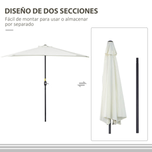 Sombrilla 269x138x236 cm Parasol de Jardín con Manivela y Forma Semicircular para Exterior Terraza Patio Piscina Crema