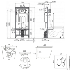 Pack WC bâti-autoportant + WC sans bride SAT Infinitio + Abattant SoftClose + Plaque noir mat (SMART-BlackInfinitio-M678)