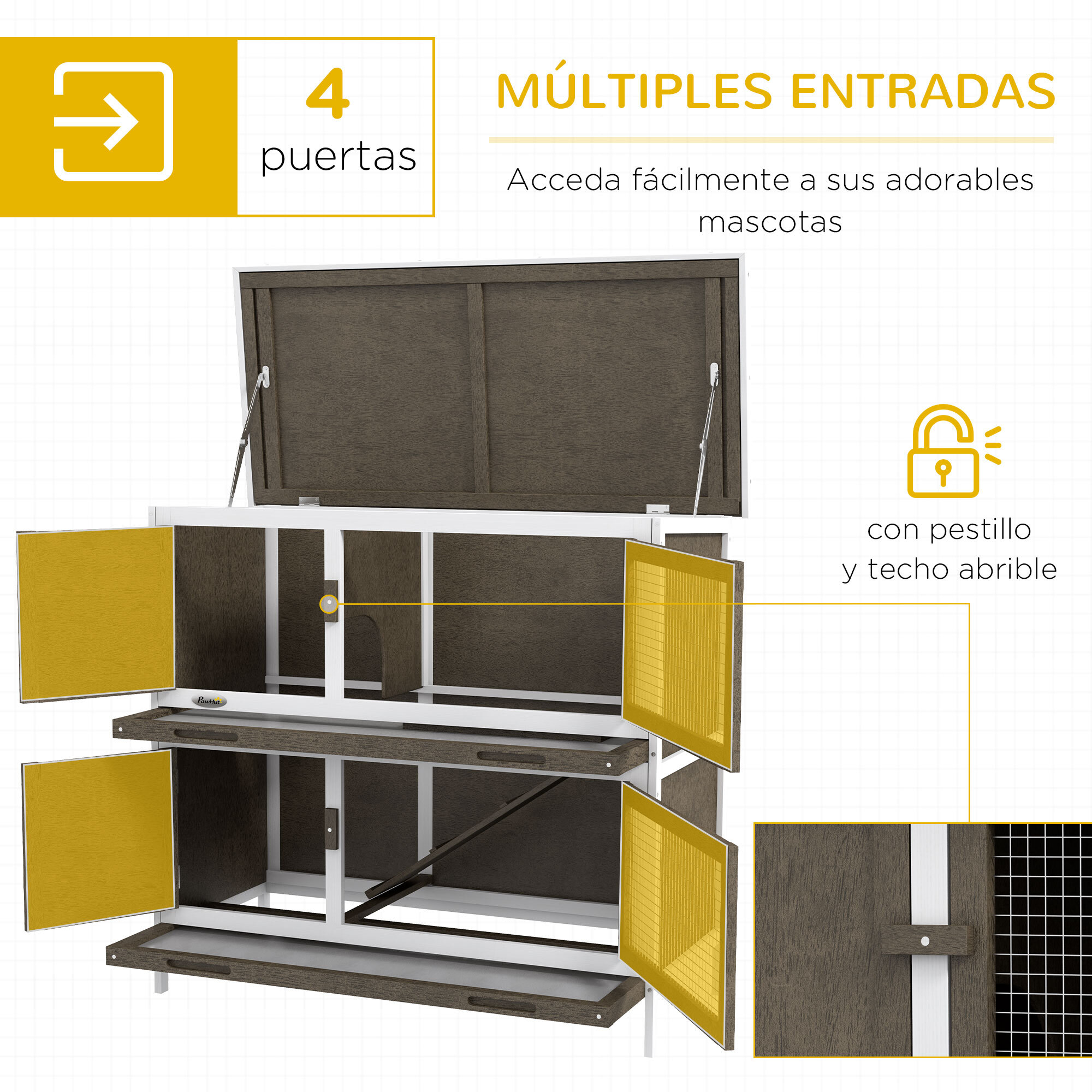 Conejera de Madera Jaula para Conejos de 2 Pisos 97x44x91 cm con Techo Asfáltico Puertas con Pestillo Bandejas Extraíbles y Rampa para 2 Conejos Marrón