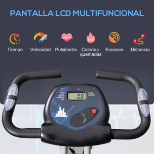 Bicicleta Estática Plegable con Respaldo, Bici Estática con 8 Niveles de Resistencia Magnética, Volante, Pantalla LCD, Pulsómetro, Sillín Ajustable, Carga 110 kg para Hogar Ahorra Espacio Gris