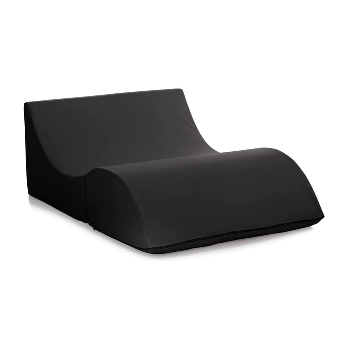 Letto pieghevole Amorina, Pouf trasformabile in letto matrimoniale, Chaise longue in ecopelle, 100% Made in Italy, 100x200h70 cm, Nero